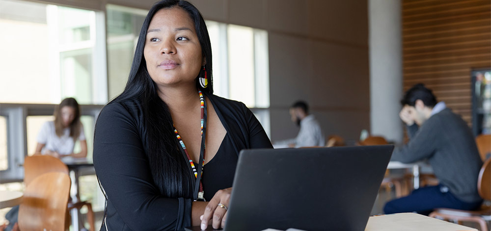 Woman looking out the window
