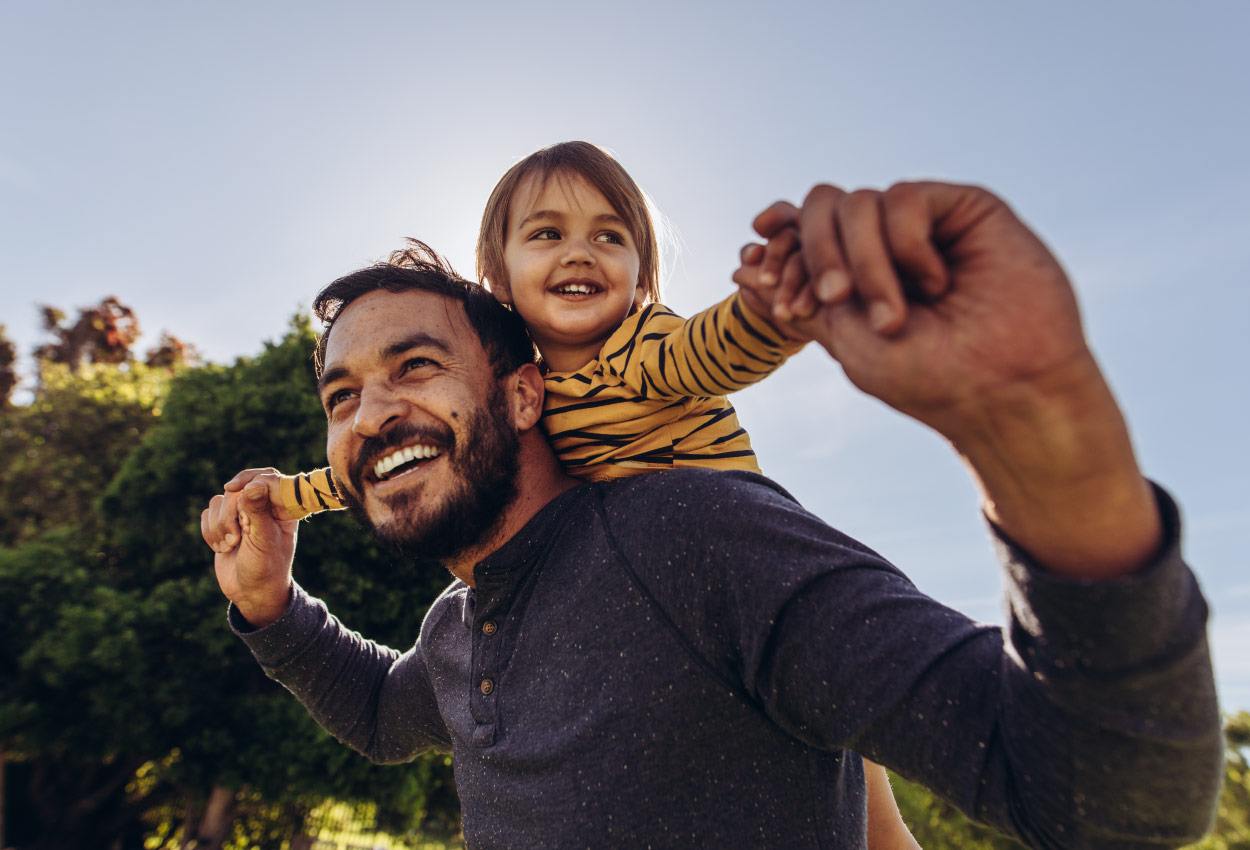 Man holding a child on his shoulders