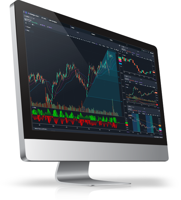 Power E*TRADE Pro desktop trading app on a desktop computer showing trading charts and technical patterns