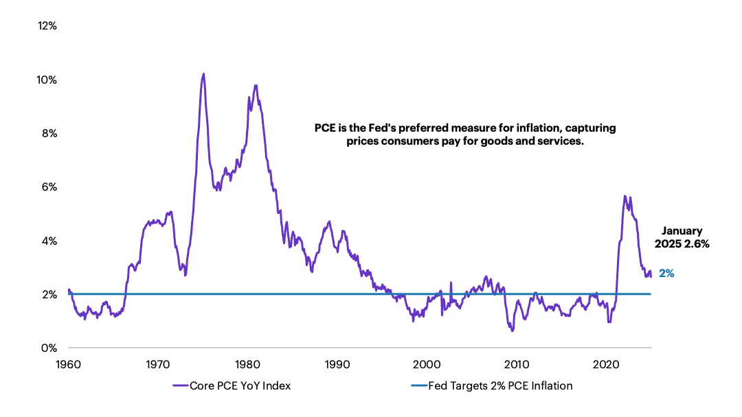 Chart about the fluctuating inflation rates from 1960 to 2025.