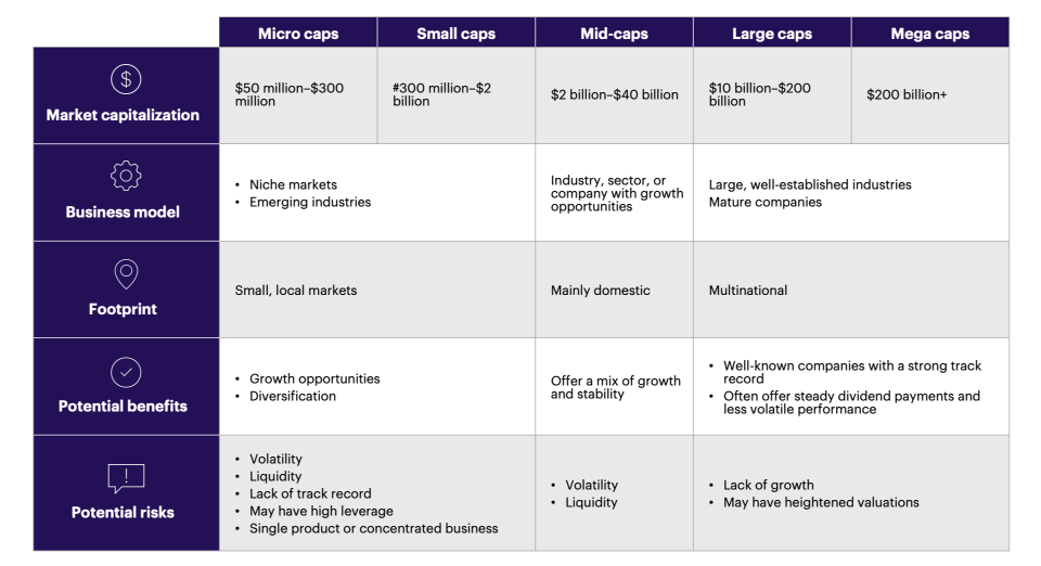 Market caps chart from micro caps to mega caps