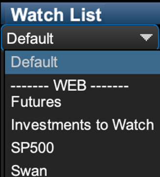 Screenshot of watchlist drop down menu