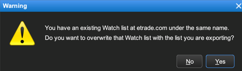 Screenshot of warning message