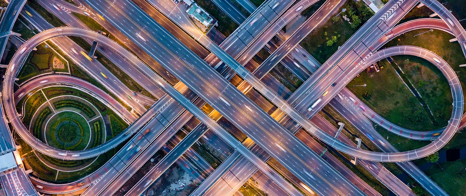 Bird's eye view of highway intersection