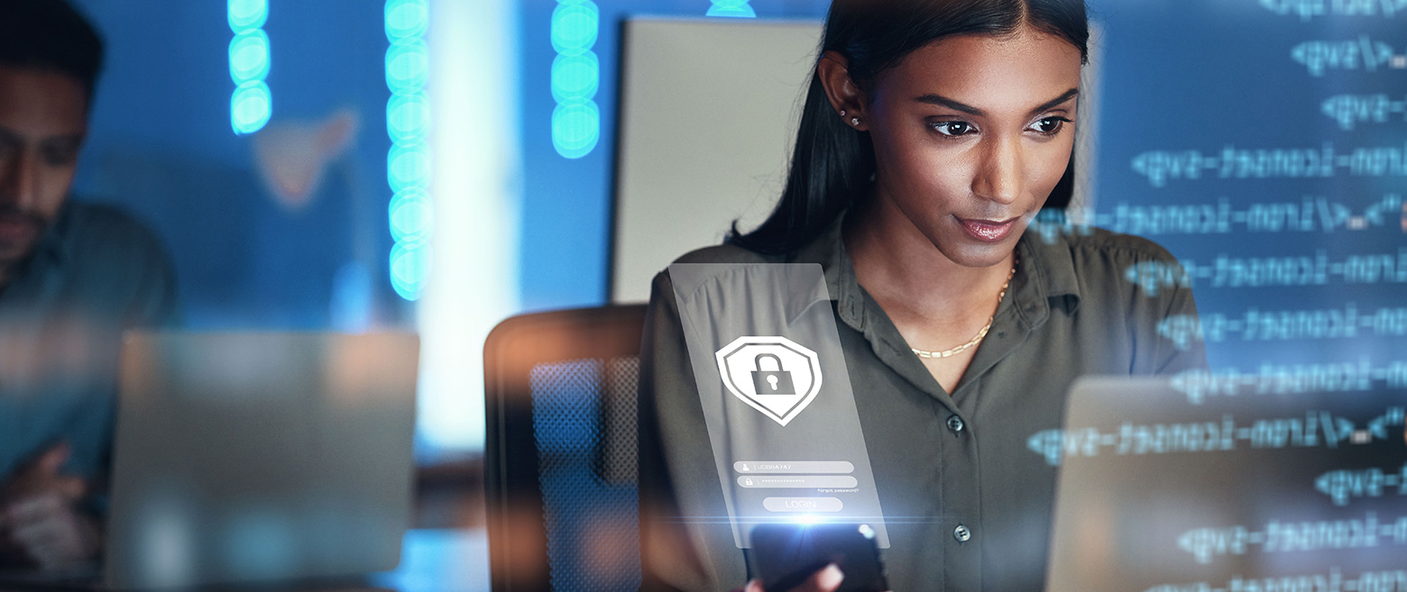 Woman viewing a security screen
