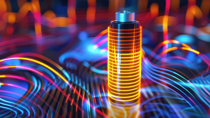 Battery being supercharged with colorful lines