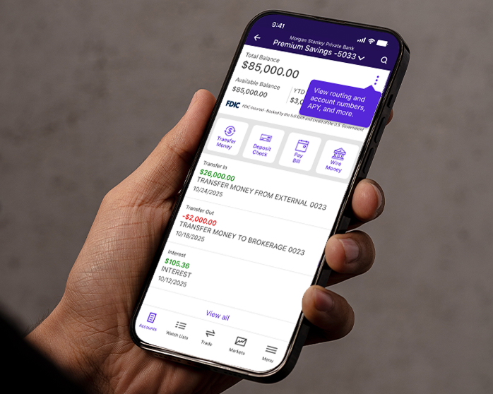 E*TRADE mobile app showing a Premium Savings Account
